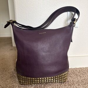 Coach Dark Purple and Gold Studded Shoulder Bag
